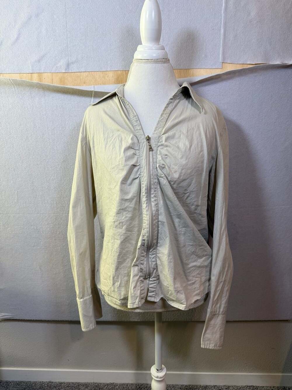 Faded Glory stretch Beige Zip Up Long Sleeve Light Shirt